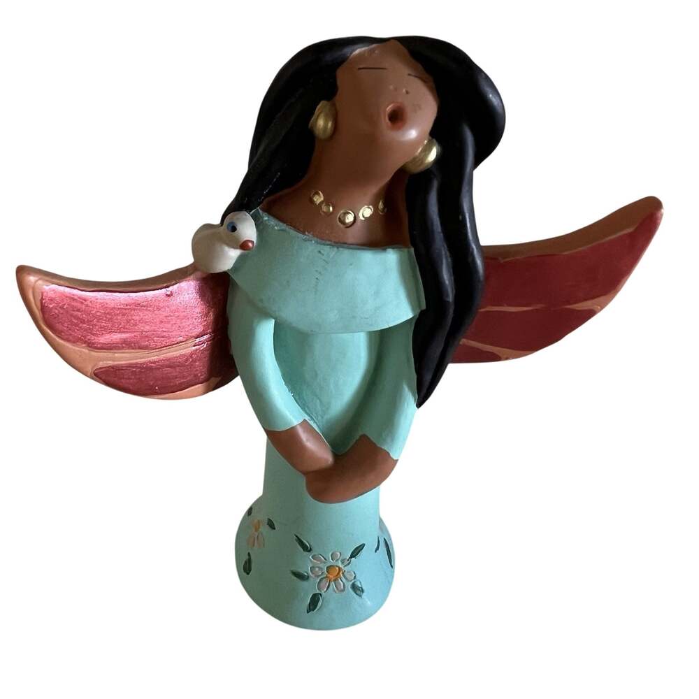 Vtg April’s Angels April Romo de Vivar Folk Art Turquoise Native American 3"Tall